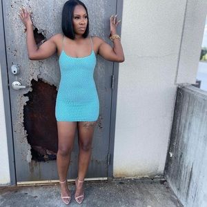 Oh Polly Blue embellished mini dress